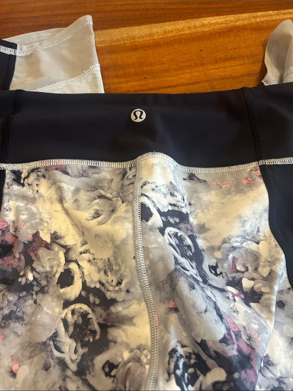 lululemon athletica Black, White & Pink Floral Leggings